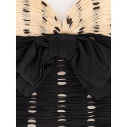 Plusdepois print chiffon top with handmade draping and bow detail