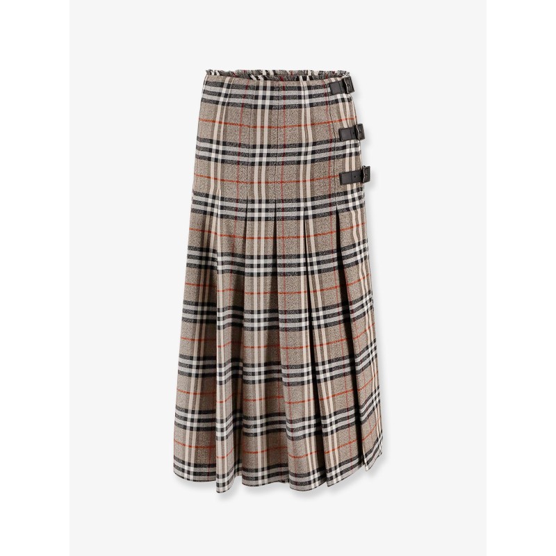 Burberry check print wool long skirt