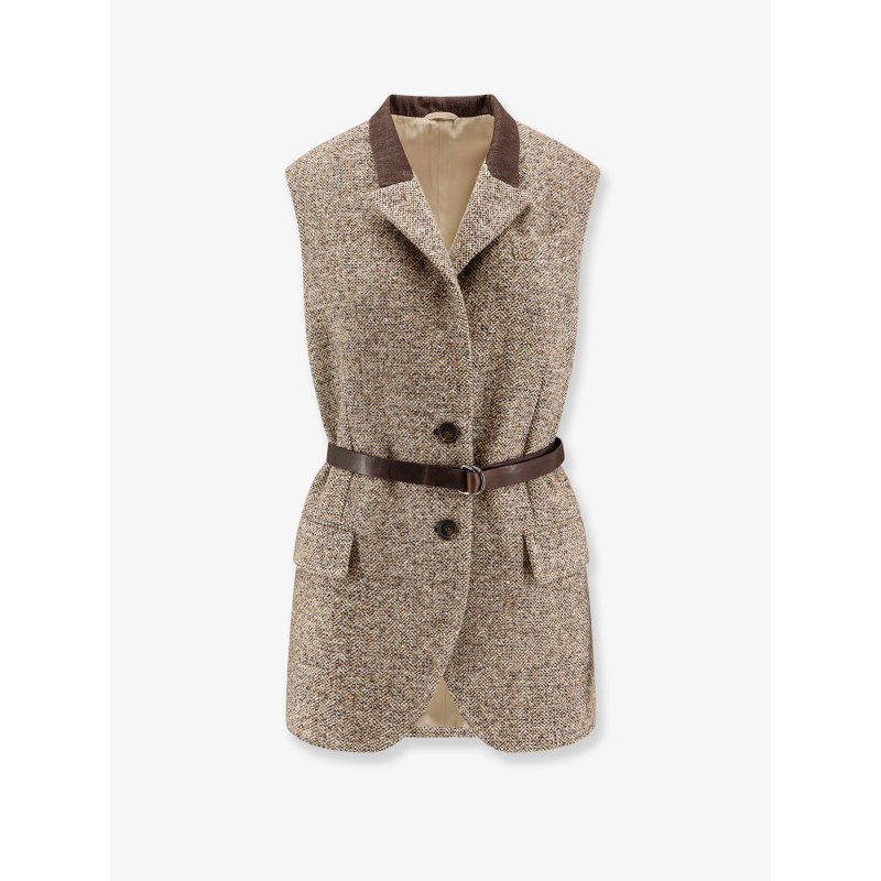 Wool blend vest with leather belt