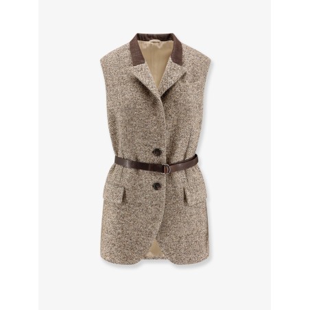 Wool blend vest with leather belt