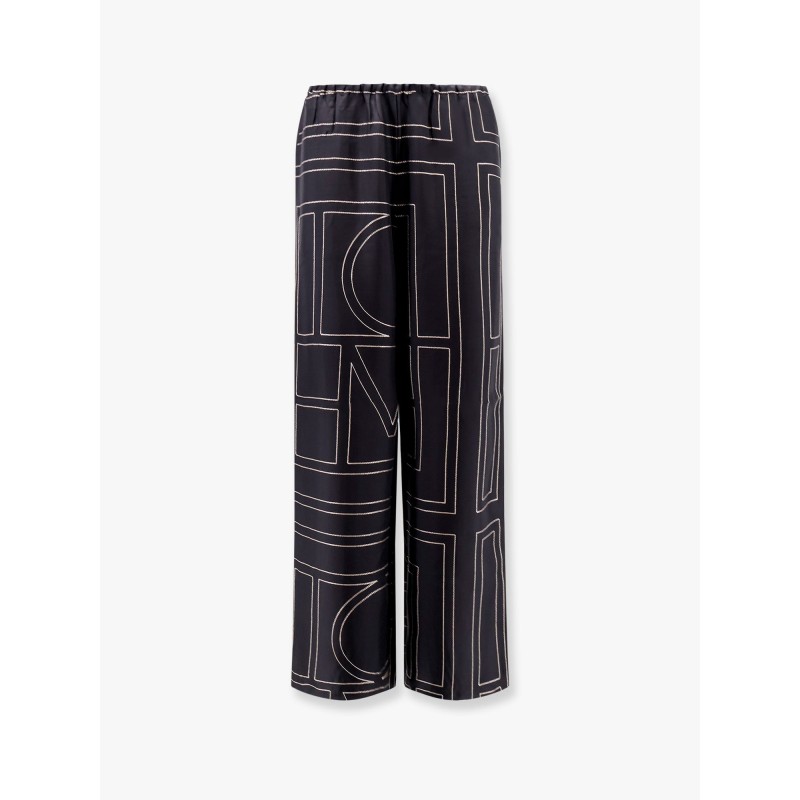 Silk pajamas trouser with Monogram embroidery