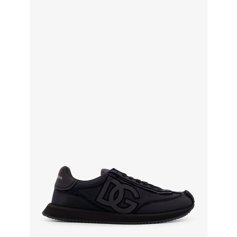 Low-top nylon sneakers with leather inserts