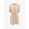 Short crepe couture dress with silk jaquard toute la v top with ruffle detail