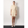 Short crepe couture dress with silk jaquard toute la v top with ruffle detail
