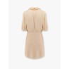 Short crepe couture dress with silk jaquard toute la v top with ruffle detail