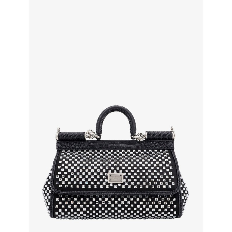 Satin handbag with all-over rhinestones