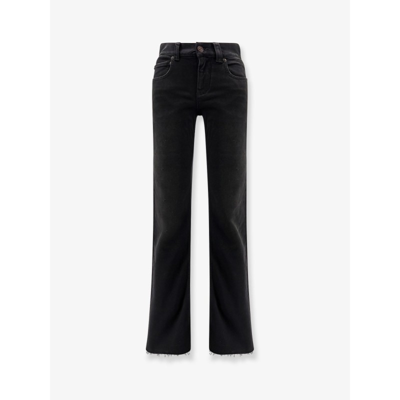 Denim trousers with frayed edges