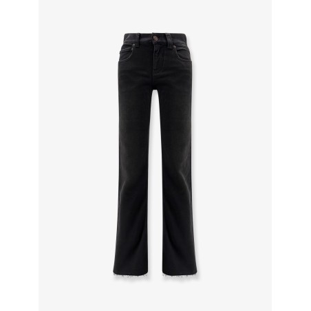 Denim trousers with frayed edges