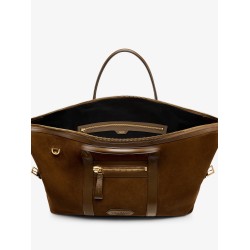 Suede travel bag with leather inserts