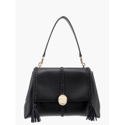 Leather shoulder bag with tassels