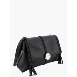 Leather shoulder bag with tassels