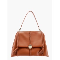 Leather shoulder bag with engraved logo