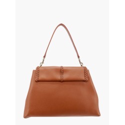 Leather shoulder bag with engraved logo