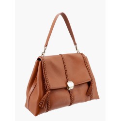 Leather shoulder bag with engraved logo