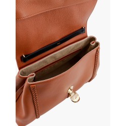 Leather shoulder bag with engraved logo