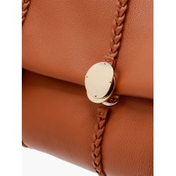 Leather shoulder bag with engraved logo