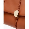 Leather shoulder bag with engraved logo