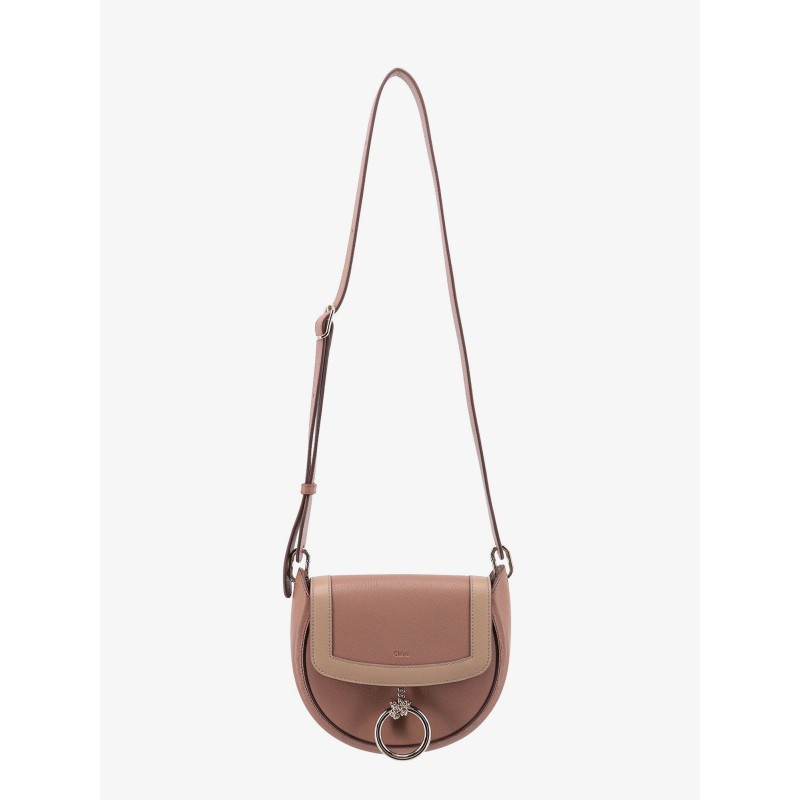 Leather shoulder bag with metal ring