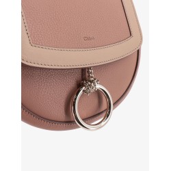 Leather shoulder bag with metal ring