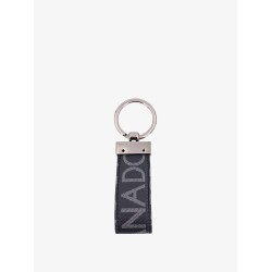 Coated canvas keychain with all-over lettering logo