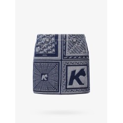 Printed blue denim skirt