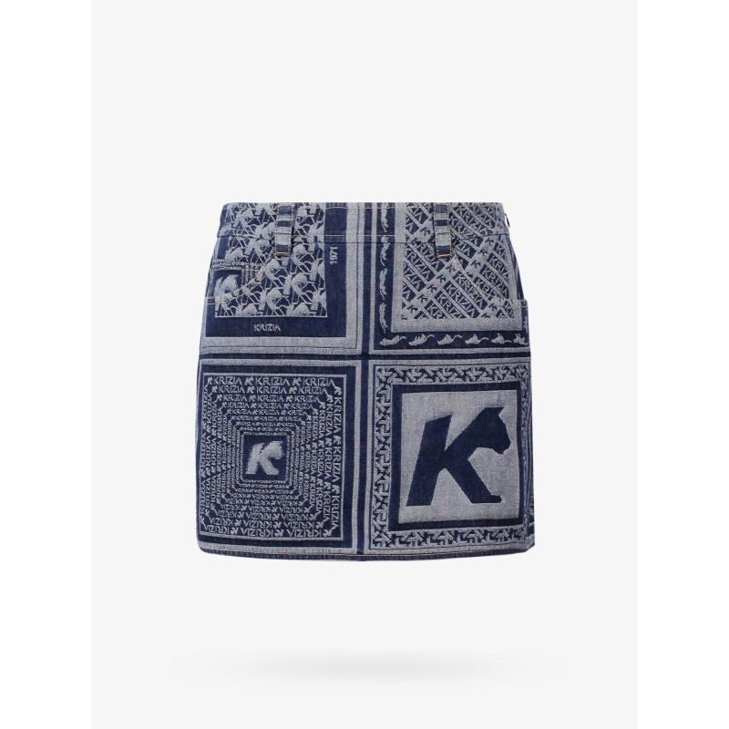 Printed blue denim skirt