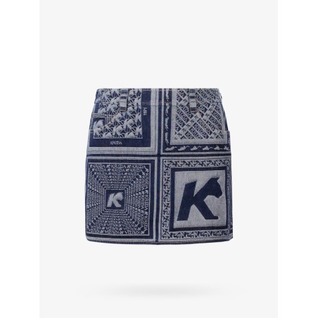 Printed blue denim skirt