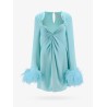 Dress with natural feathers with knot on the front