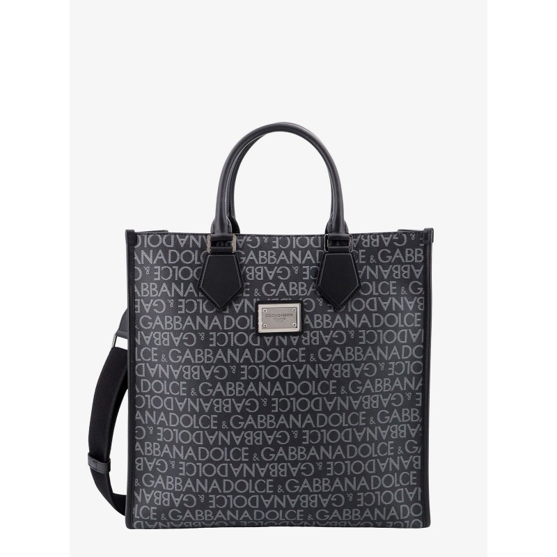 Coated canvas and leather handbag with all-over logo