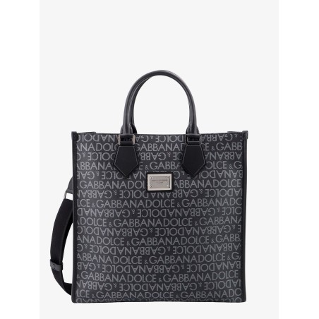 Coated canvas and leather handbag with all-over logo
