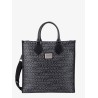 Coated canvas and leather handbag with all-over logo