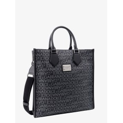 Coated canvas and leather handbag with all-over logo