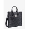 Coated canvas and leather handbag with all-over logo