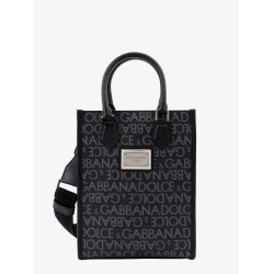 Coated canvas and leather handbag with all-over logo