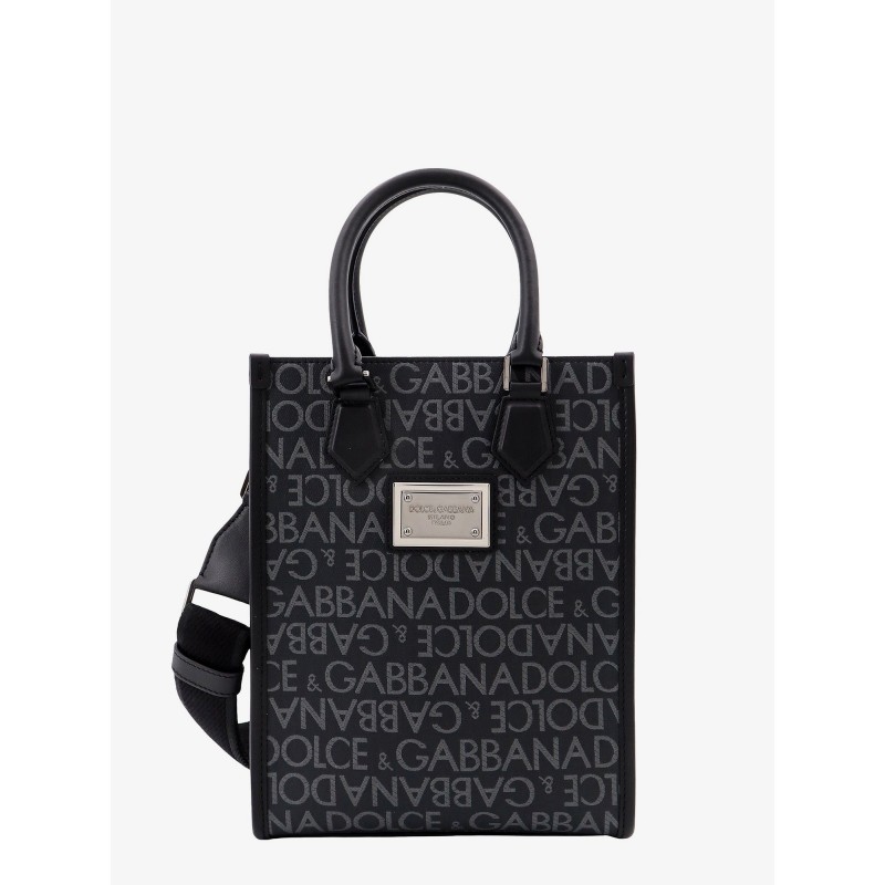 Coated canvas and leather handbag with all-over logo