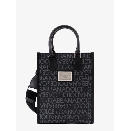 Coated canvas and leather handbag with all-over logo