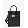 Coated canvas and leather handbag with all-over logo