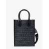 Coated canvas and leather handbag with all-over logo