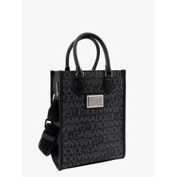 Coated canvas and leather handbag with all-over logo