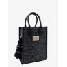 Coated canvas and leather handbag with all-over logo