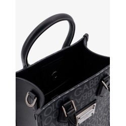 Coated canvas and leather handbag with all-over logo