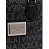Coated canvas and leather handbag with all-over logo