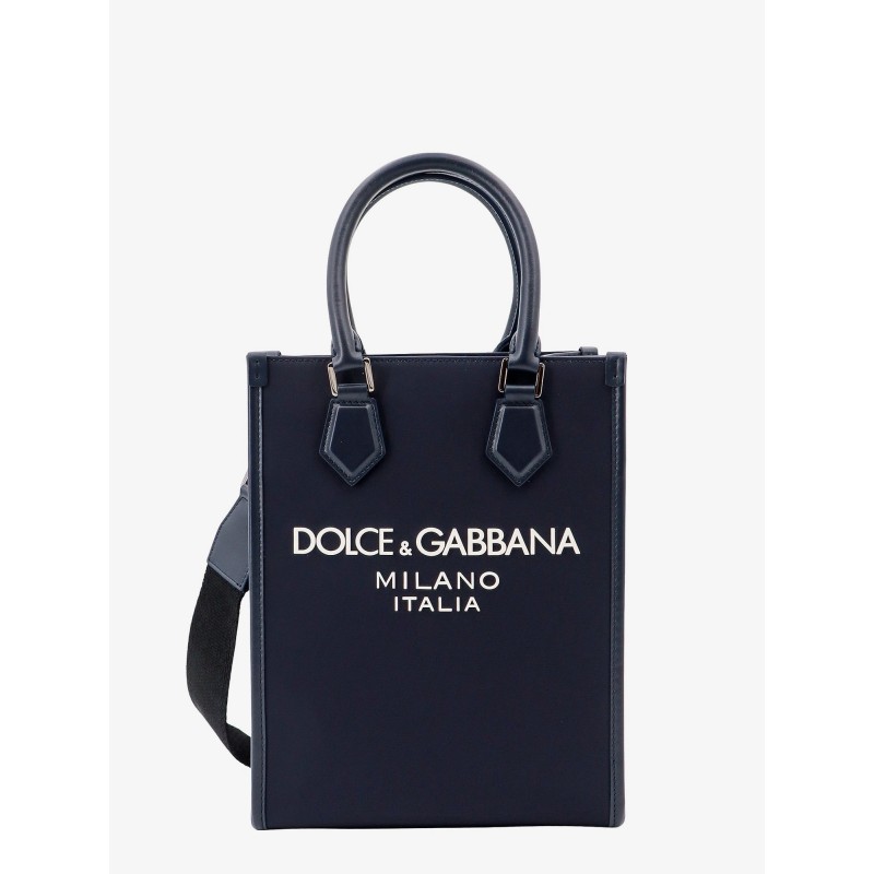 Nylon and leather handbag with embossed logo