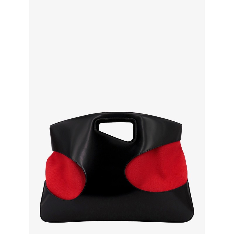 Leather and canvas handbag with cut-out details