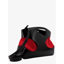Leather and canvas handbag with cut-out details