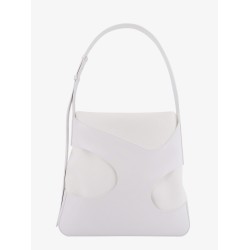 Shoulder bag in leather and canvas with cut-out details