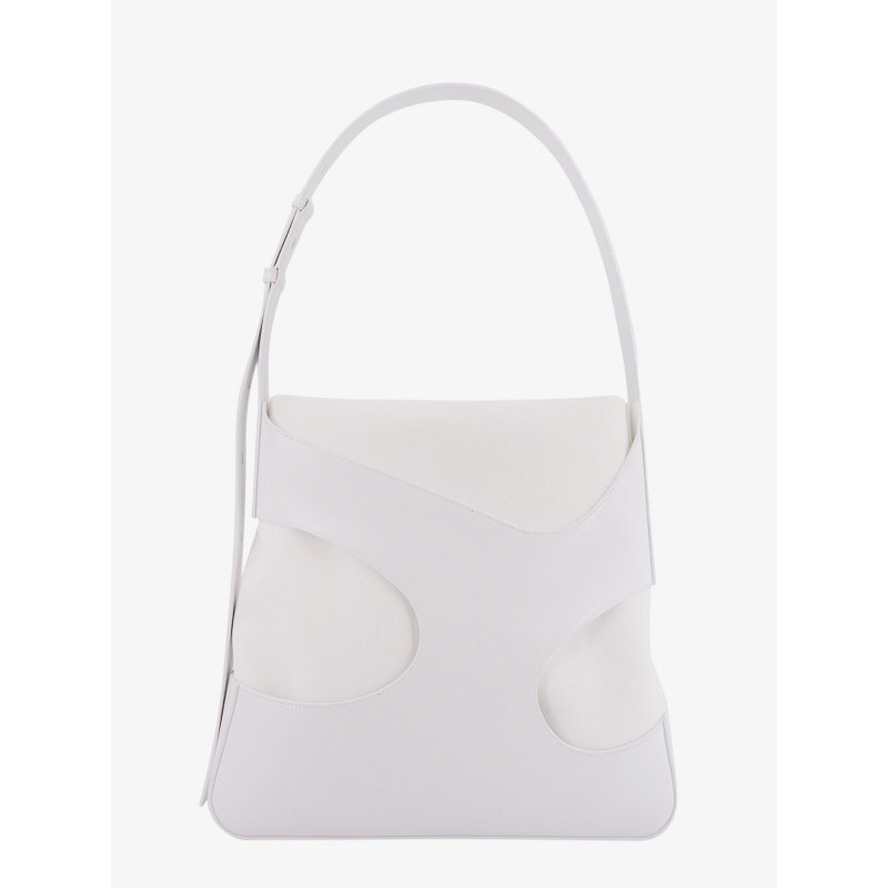 Shoulder bag in leather and canvas with cut-out details