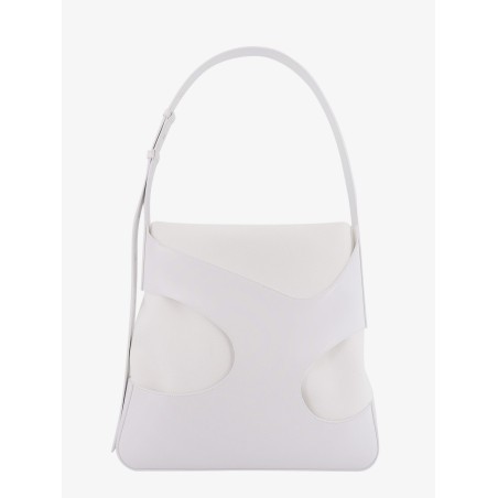 Shoulder bag in leather and canvas with cut-out details