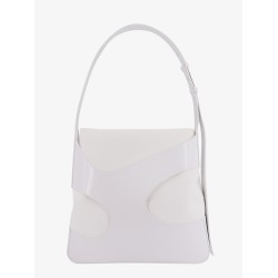 Shoulder bag in leather and canvas with cut-out details