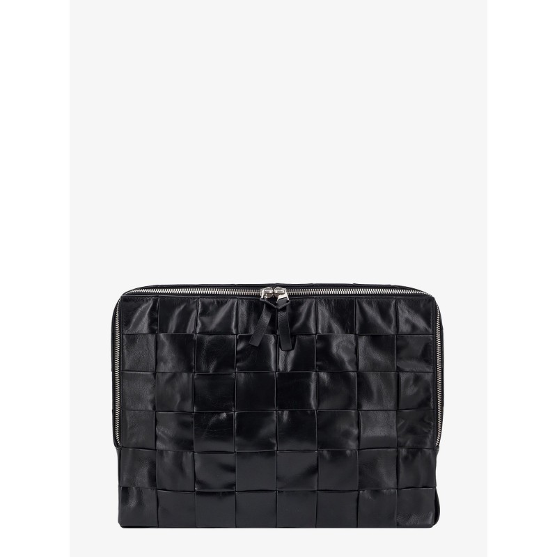 Leather clutch with intrecciato motif
